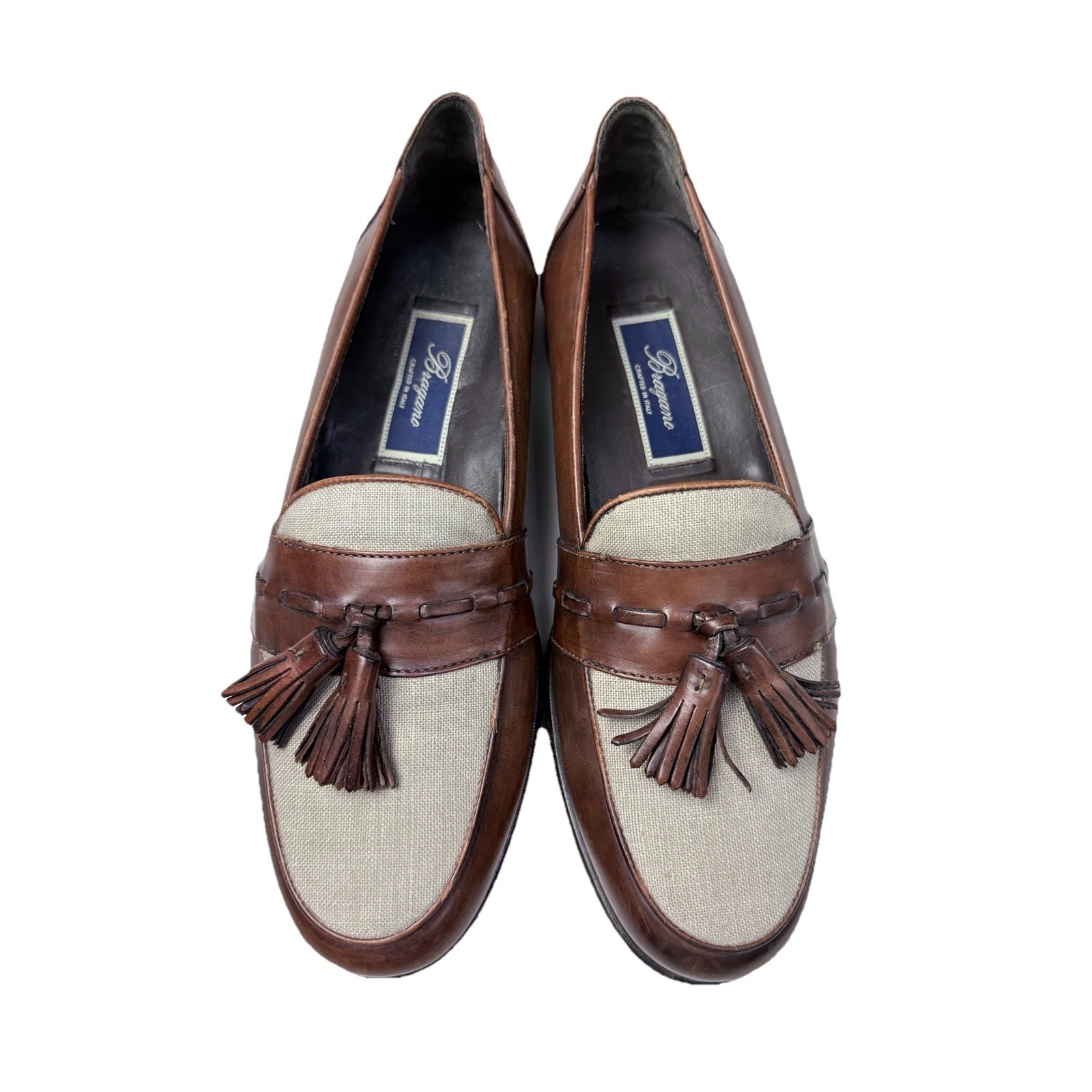 Vintage Handmade Bragano Brown Leather Tassel Loafers Calf 9 Dress Shoes 3a